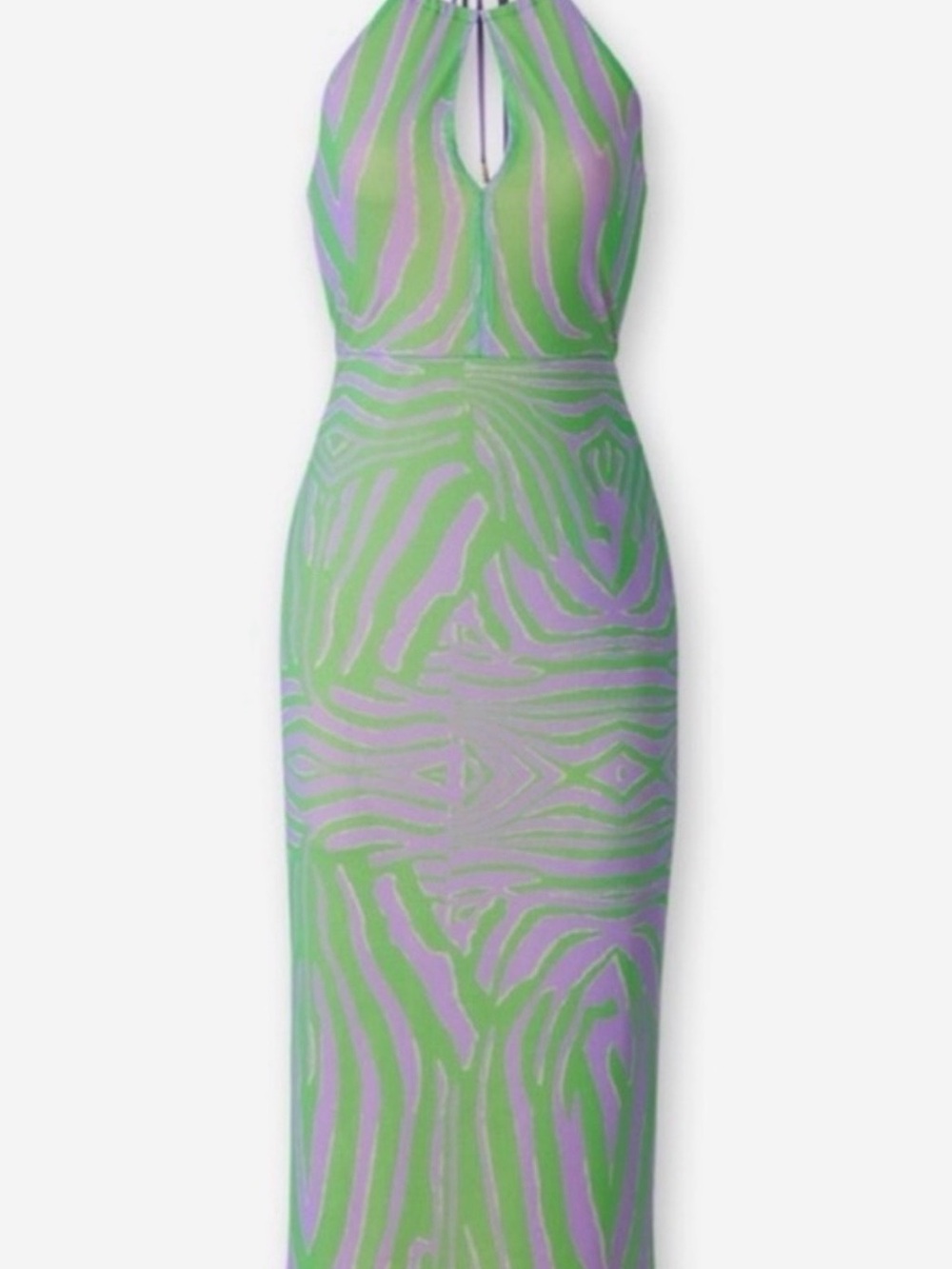 AFRM Lime Green & Lavender Zebra-Print Halter Midi Dress